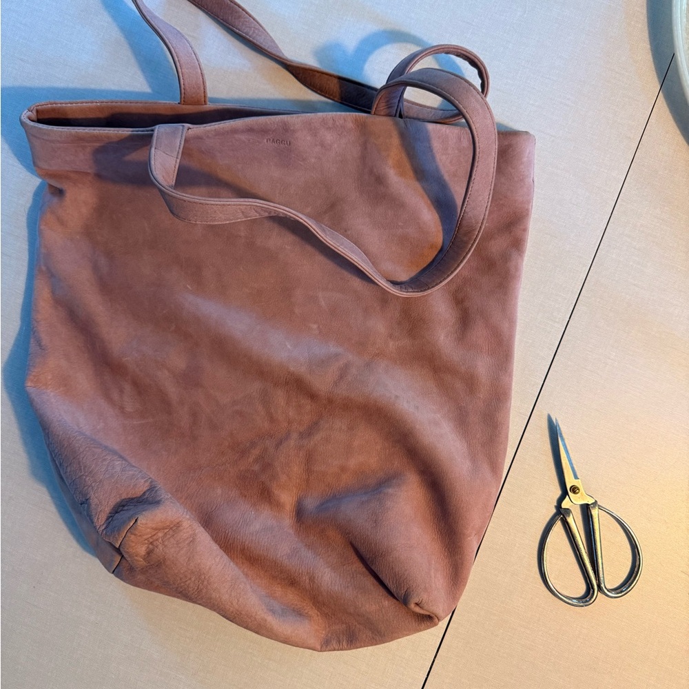BAGGU Soft blush pink leather Tote Bag